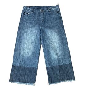 Wrap London women’s US 10 wide leg dual colored denim fringed frayed hem